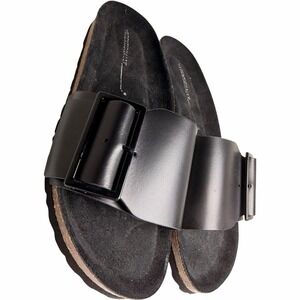 Intentionally Blank Claire Black Slide Sandals Buckle Cork Footbed Comfort EU 37
